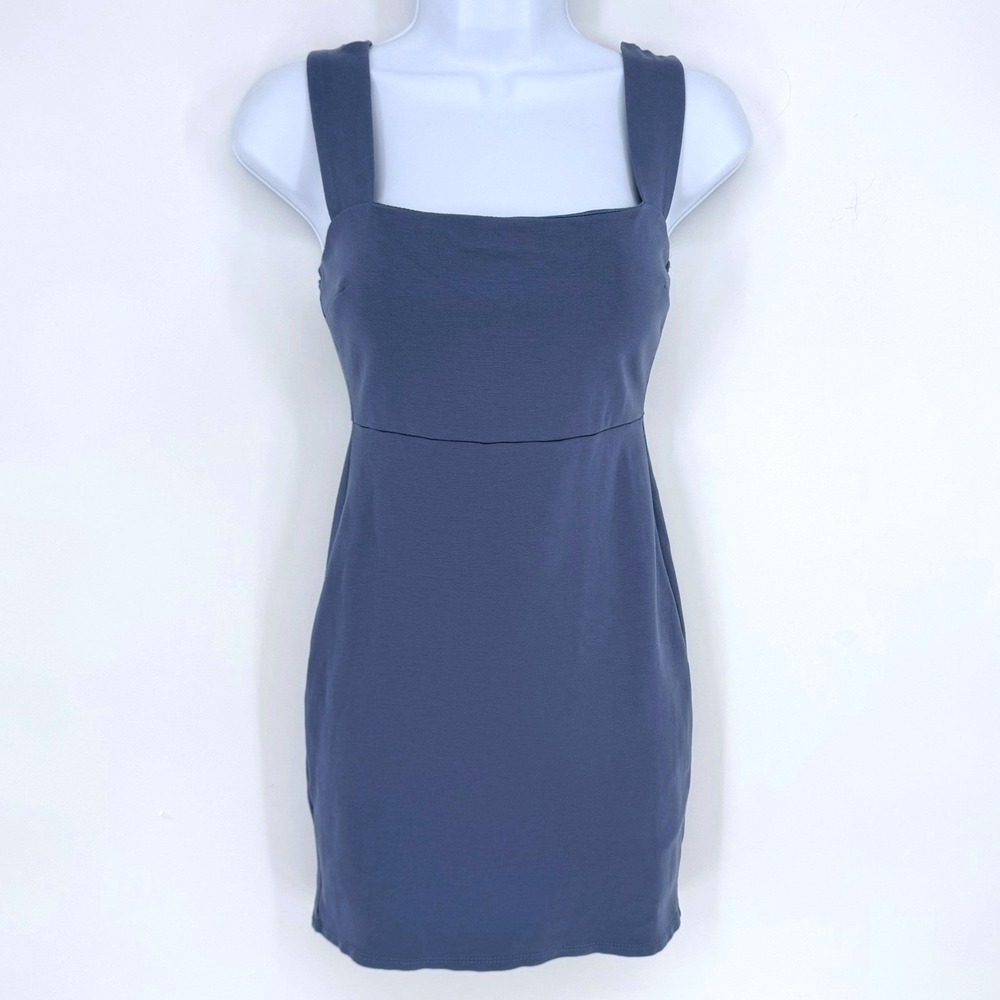 Blue Blush Womens Slate Blue V-Back Stretch Knit Bodycon Mini Dress S Minimalist